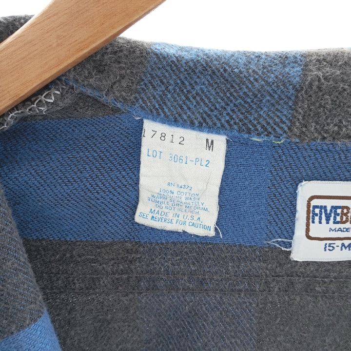 70s-80'S Five Brother Buffalo Check Long Sleeve Flannel Check Shirt Made in USA Men's M Size Vintage /eaa404687