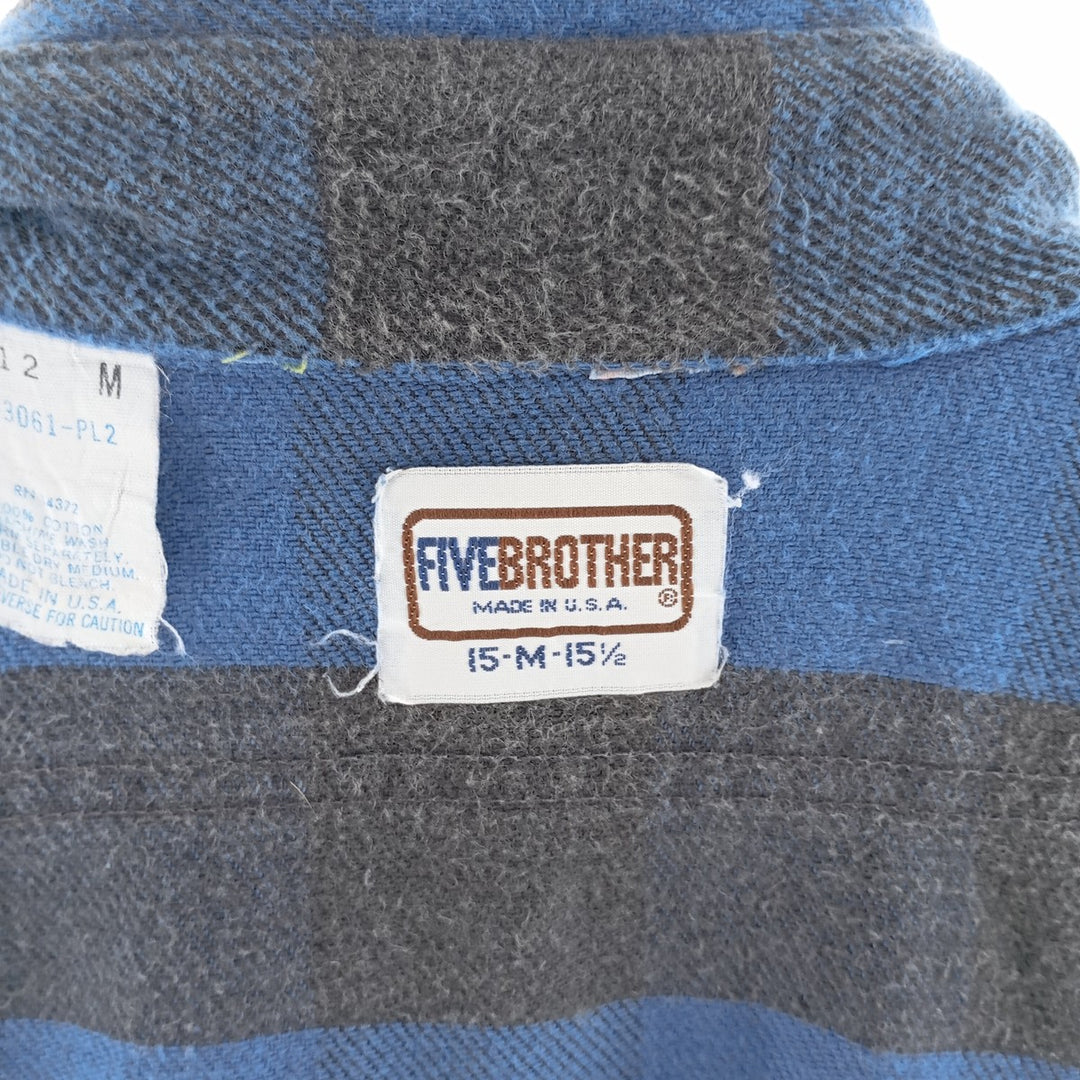 70s-80'S Five Brother Buffalo Check Long Sleeve Flannel Check Shirt Made in USA Men's M Size Vintage /eaa404687