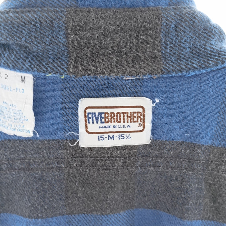 70s-80'S Five Brother Buffalo Check Long Sleeve Flannel Check Shirt Made in USA Men's M Size Vintage /eaa404687