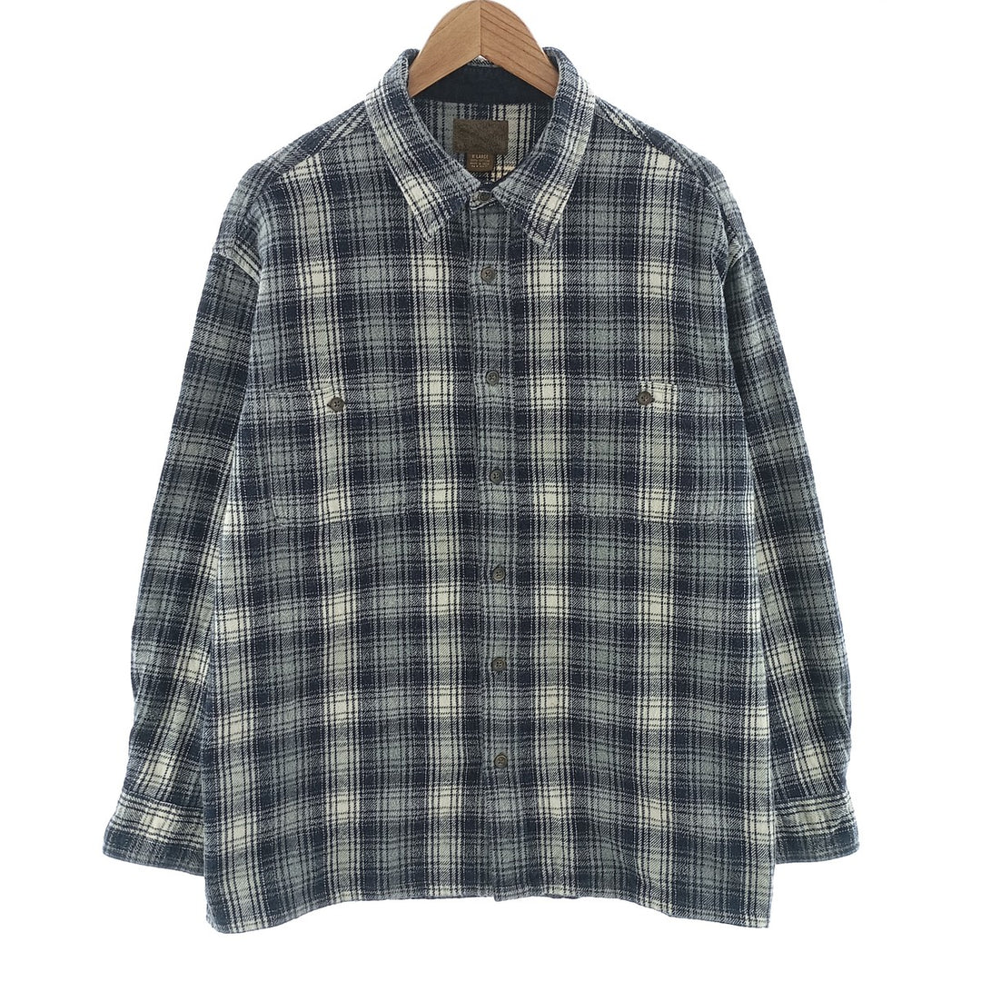 00'S Long Sleeve Flannel Check Shirt, Men's Size XL cotton navy blue type Vintage Second Hand