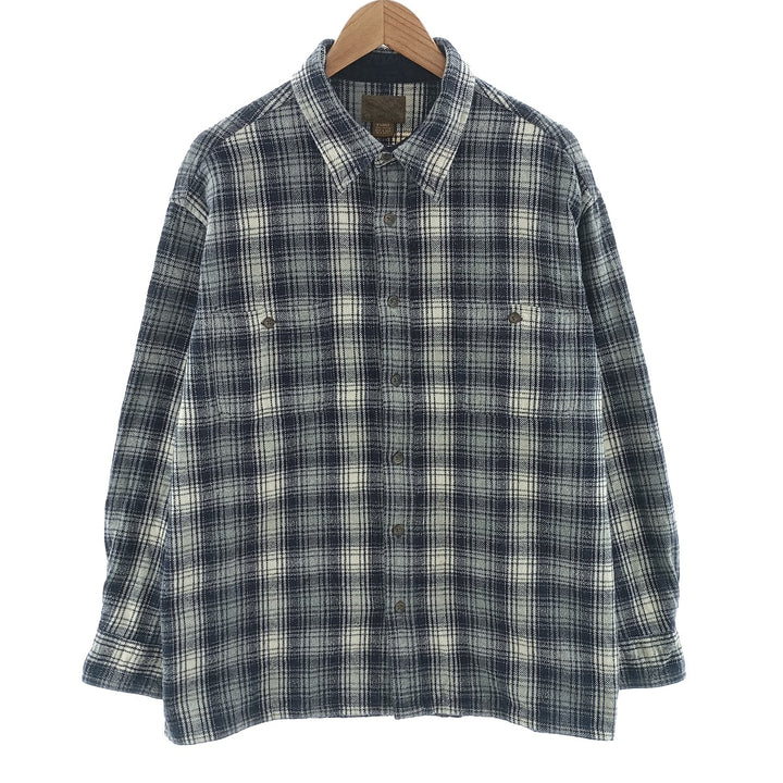 00'S Long Sleeve Flannel Check Shirt, Men's Size XL cotton navy blue type Vintage Second Hand