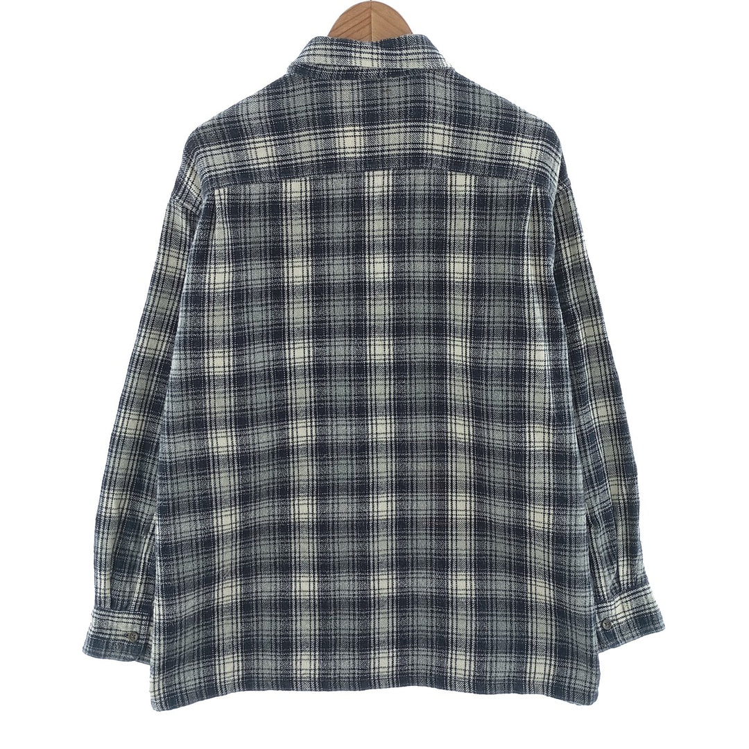 00'S Long Sleeve Flannel Check Shirt, Men's Size XL cotton navy blue type Vintage Second Hand