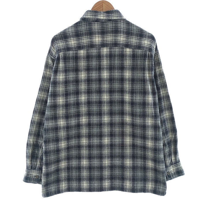 00'S Long Sleeve Flannel Check Shirt, Men's Size XL cotton navy blue type Vintage Second Hand