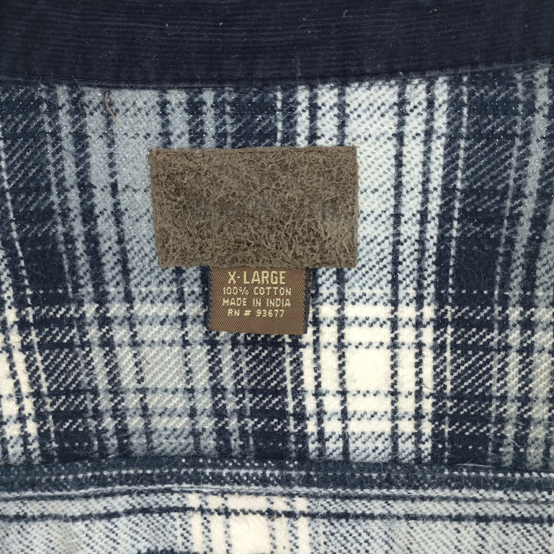 00'S Long Sleeve Flannel Check Shirt, Men's Size XL cotton navy blue type Vintage Second Hand