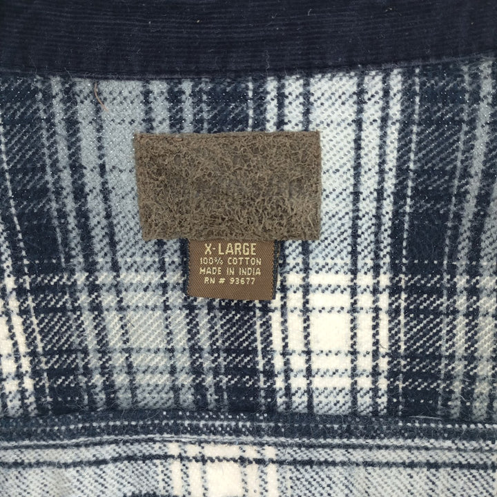 00'S Long Sleeve Flannel Check Shirt, Men's Size XL cotton navy blue type Vintage Second Hand