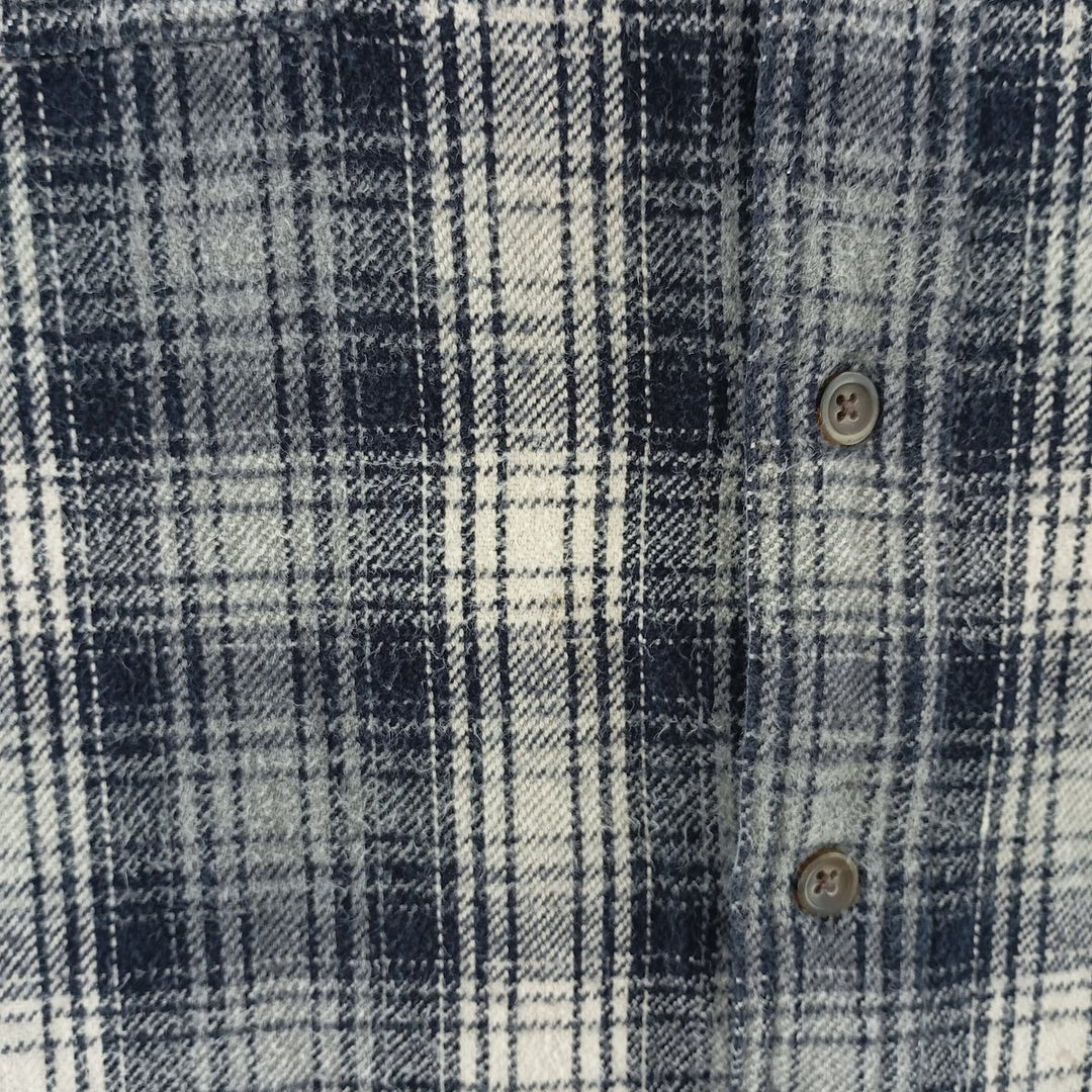 00'S Long Sleeve Flannel Check Shirt, Men's Size XL cotton navy blue type Vintage Second Hand