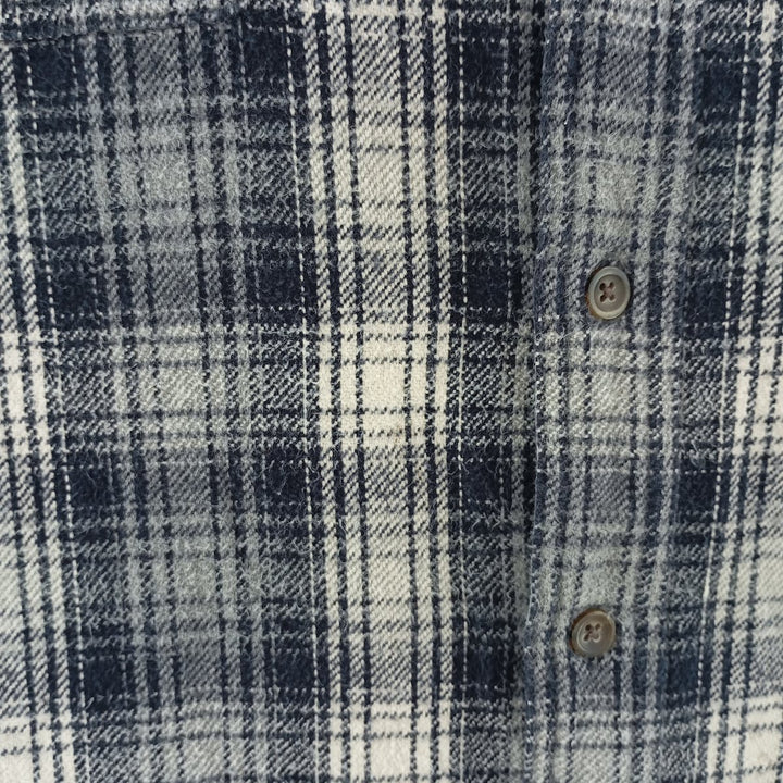 00'S Long Sleeve Flannel Check Shirt, Men's Size XL cotton navy blue type Vintage Second Hand