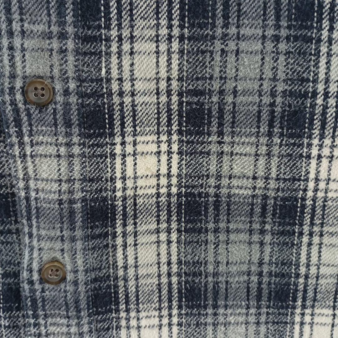 00'S Long Sleeve Flannel Check Shirt, Men's Size XL cotton navy blue type Vintage Second Hand