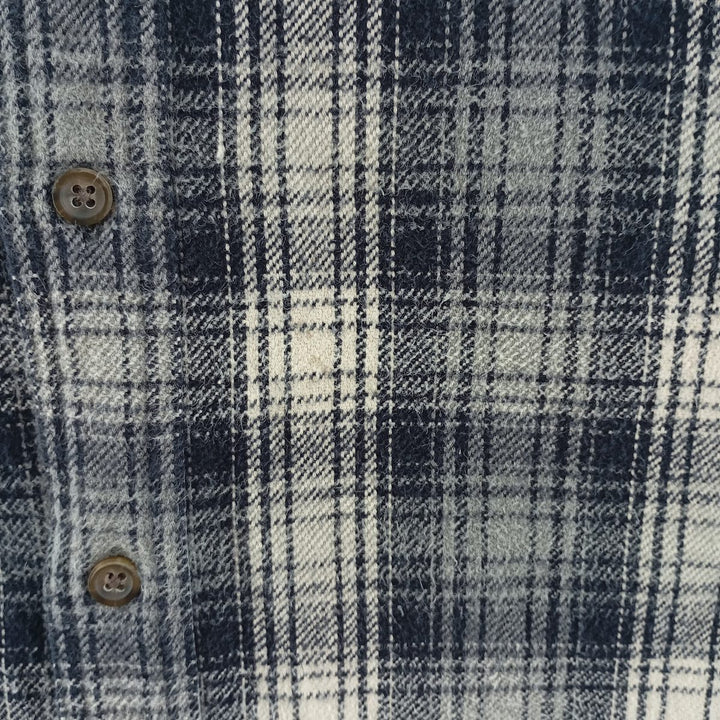 00'S Long Sleeve Flannel Check Shirt, Men's Size XL cotton navy blue type Vintage Second Hand