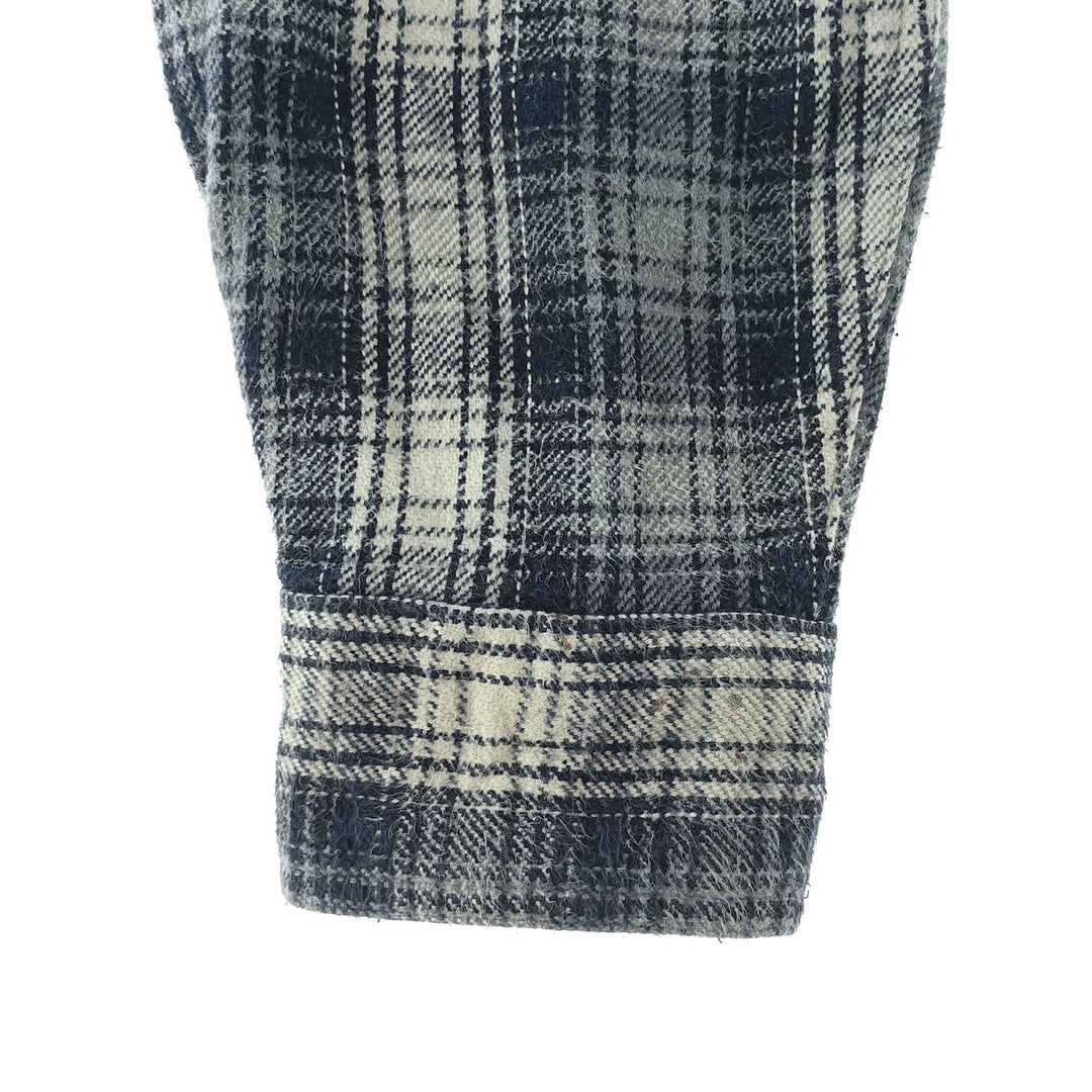 00'S Long Sleeve Flannel Check Shirt, Men's Size XL cotton navy blue type Vintage Second Hand