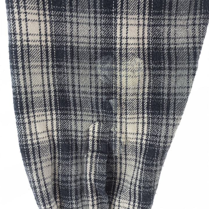 00'S Long Sleeve Flannel Check Shirt, Men's Size XL cotton navy blue type Vintage Second Hand