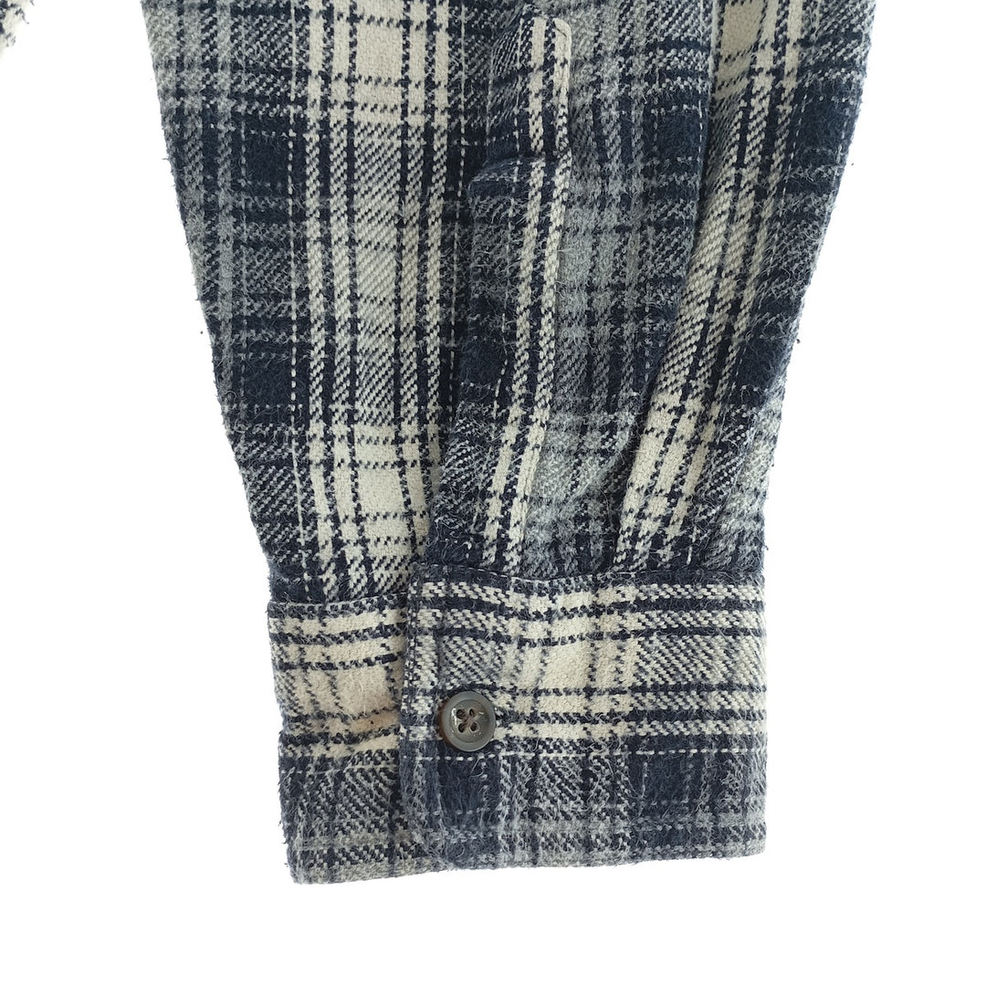 00'S Long Sleeve Flannel Check Shirt, Men's Size XL cotton navy blue type Vintage Second Hand