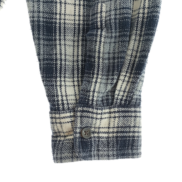 00'S Long Sleeve Flannel Check Shirt, Men's Size XL cotton navy blue type Vintage Second Hand