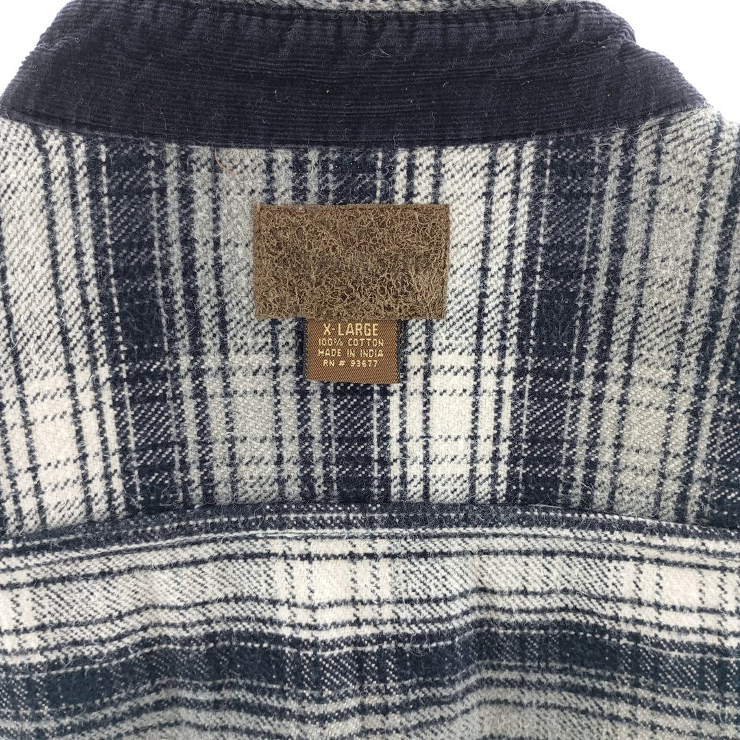 00'S Long Sleeve Flannel Check Shirt, Men's Size XL cotton navy blue type Vintage Second Hand