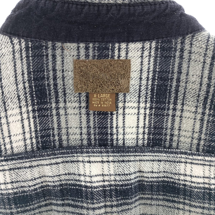 00'S Long Sleeve Flannel Check Shirt, Men's Size XL cotton navy blue type Vintage Second Hand