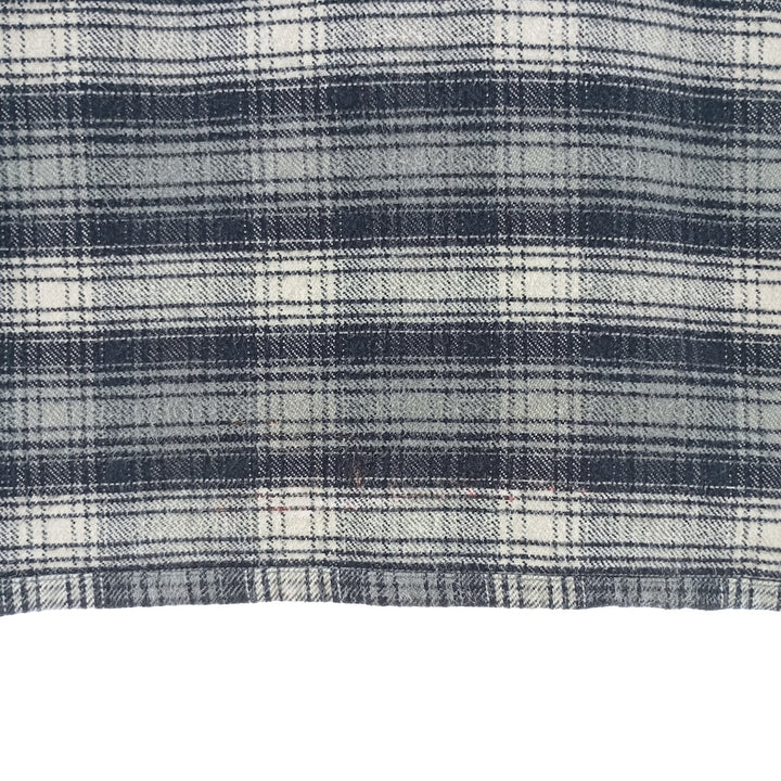 00'S Long Sleeve Flannel Check Shirt, Men's Size XL cotton navy blue type Vintage Second Hand