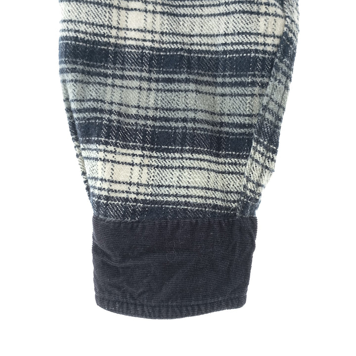 00'S Long Sleeve Flannel Check Shirt, Men's Size XL cotton navy blue type Vintage Second Hand