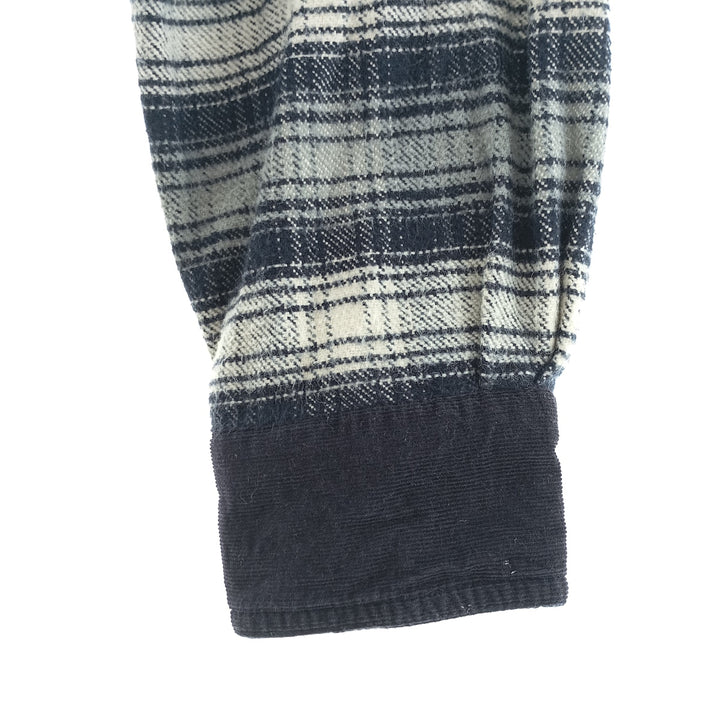 00'S Long Sleeve Flannel Check Shirt, Men's Size XL cotton navy blue type Vintage Second Hand