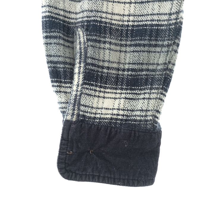 00'S Long Sleeve Flannel Check Shirt, Men's Size XL cotton navy blue type Vintage Second Hand
