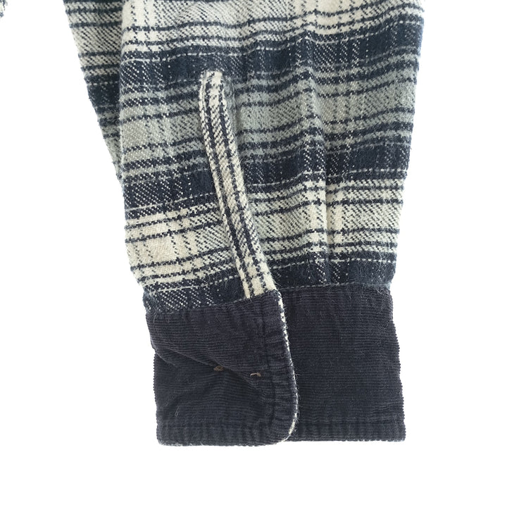 00'S Long Sleeve Flannel Check Shirt, Men's Size XL cotton navy blue type Vintage Second Hand