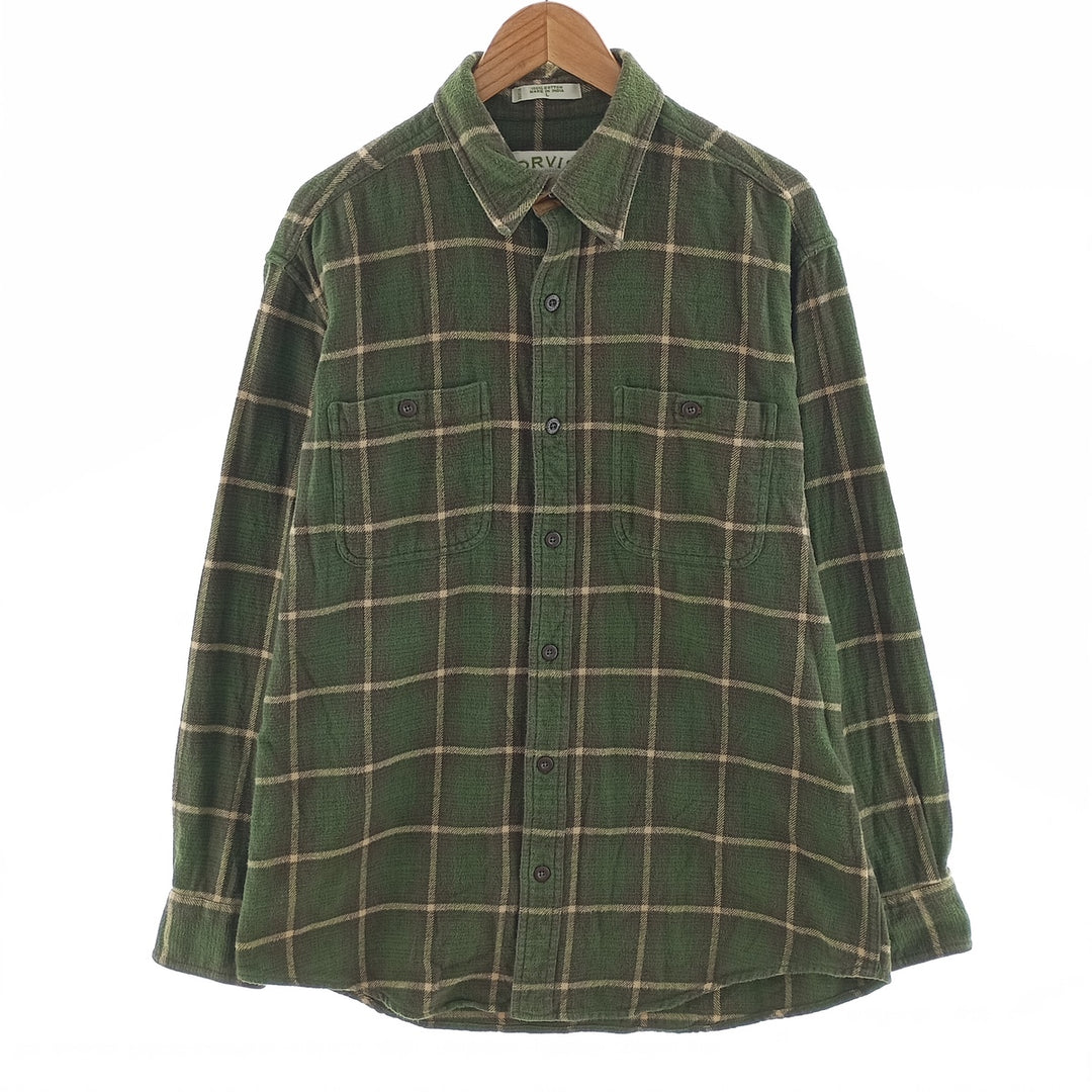 ORVIS Long Sleeve Heavy Flannel Check Shirt, Men's Size L cotton green type Vintage Second Hand