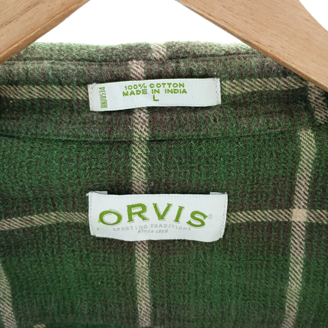 ORVIS Long Sleeve Heavy Flannel Check Shirt, Men's Size L cotton green type Vintage Second Hand