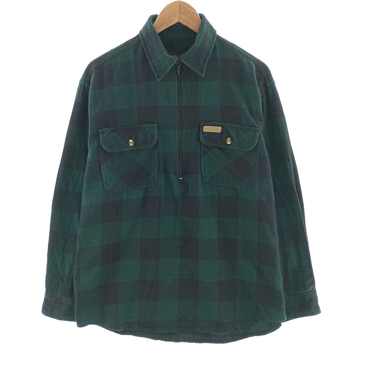 HICKORY SHIRT Buffalo Check Half-Zip Long Sleeve Flannel Check Shirt, Men's Size Medium cotton green type Vintage Second Hand