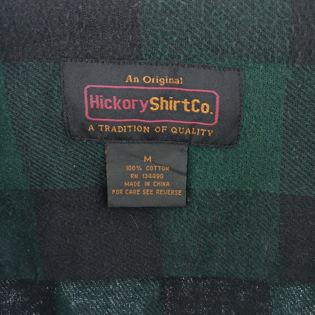 HICKORY SHIRT Buffalo Check Half-Zip Long Sleeve Flannel Check Shirt, Men's Size Medium cotton green type Vintage Second Hand