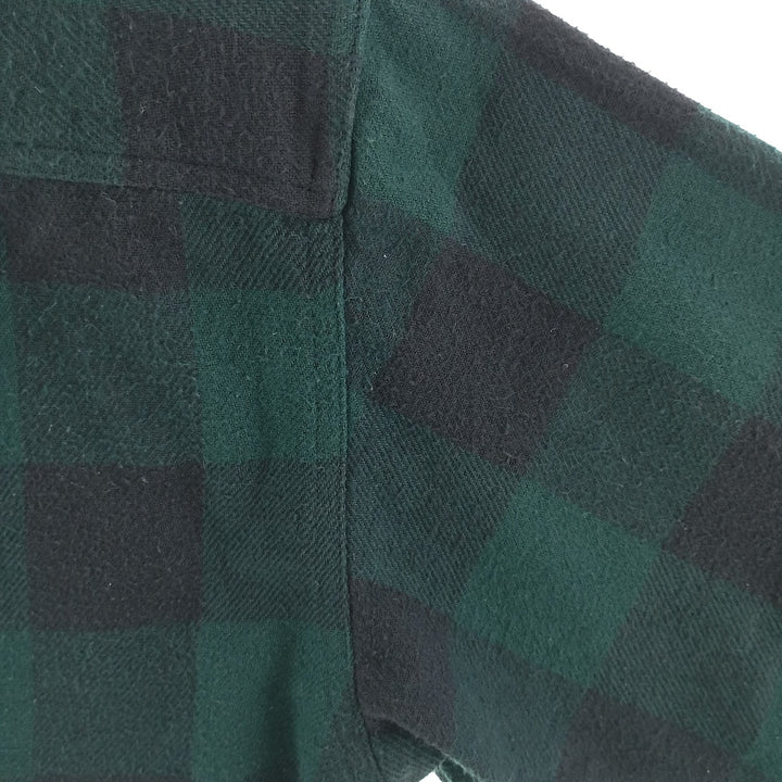 HICKORY SHIRT Buffalo Check Half-Zip Long Sleeve Flannel Check Shirt, Men's Size Medium cotton green type Vintage Second Hand