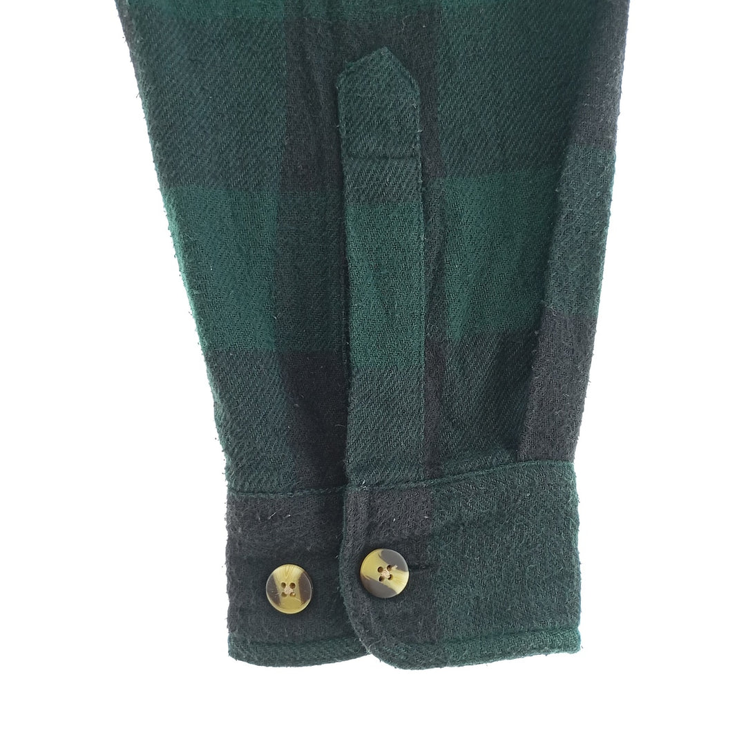 HICKORY SHIRT Buffalo Check Half-Zip Long Sleeve Flannel Check Shirt, Men's Size Medium cotton green type Vintage Second Hand