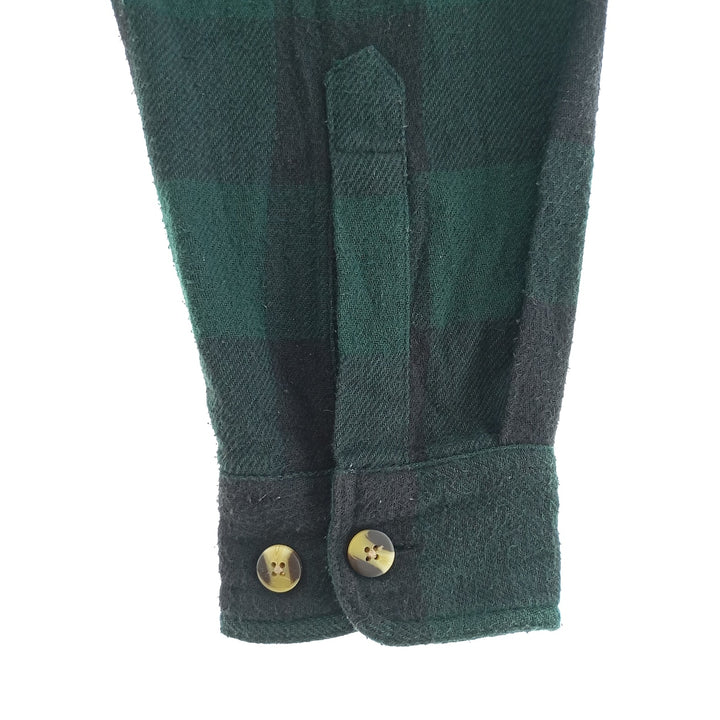 HICKORY SHIRT Buffalo Check Half-Zip Long Sleeve Flannel Check Shirt, Men's Size Medium cotton green type Vintage Second Hand