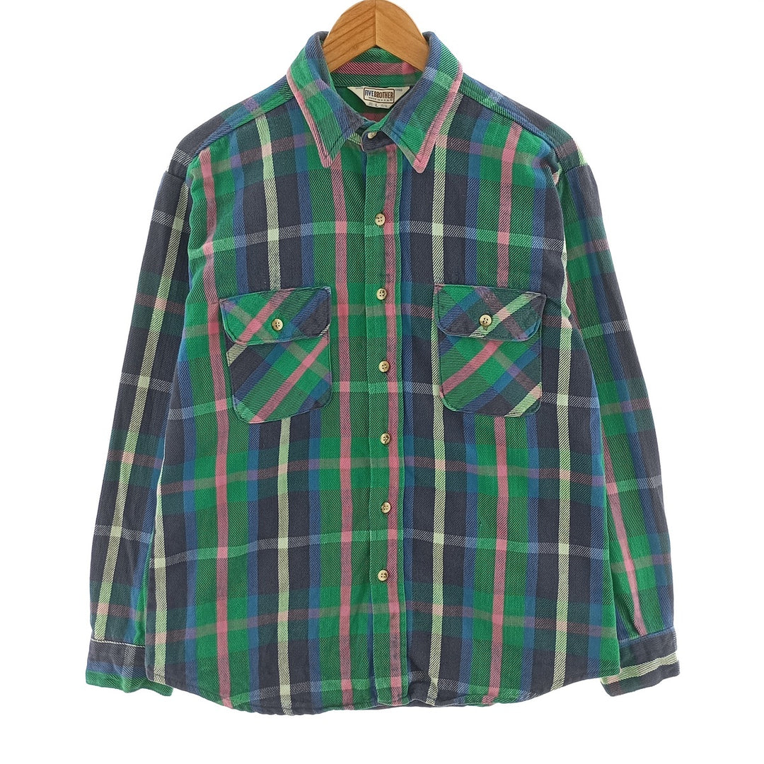 70'S Five Brother Long Sleeve Flannel Check Shirt Made in USA Men's L Size Vintage /eaa404846