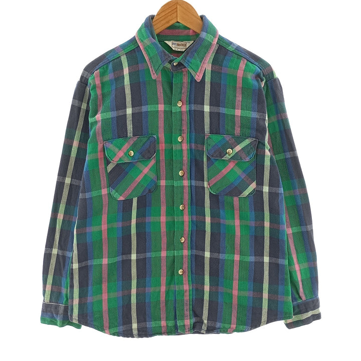 70'S Five Brother Long Sleeve Flannel Check Shirt Made in USA Men's L Size Vintage /eaa404846