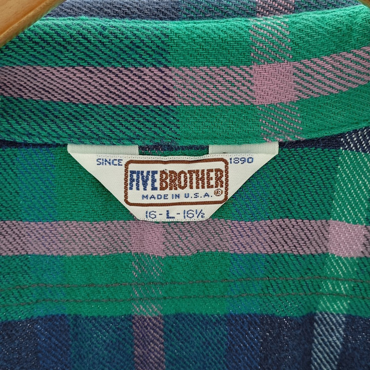 70'S Five Brother Long Sleeve Flannel Check Shirt Made in USA Men's L Size Vintage /eaa404846