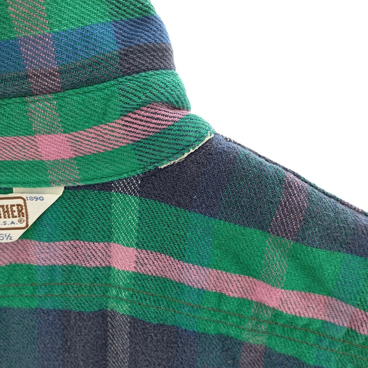 70'S Five Brother Long Sleeve Flannel Check Shirt Made in USA Men's L Size Vintage /eaa404846