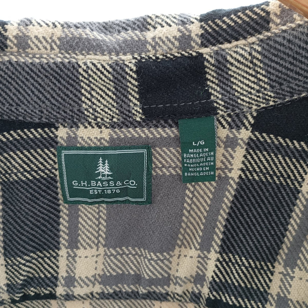 GHBass Long Sleeve Heavy Flannel Check Shirt, Men's Size L cotton ivory Vintage Second Hand