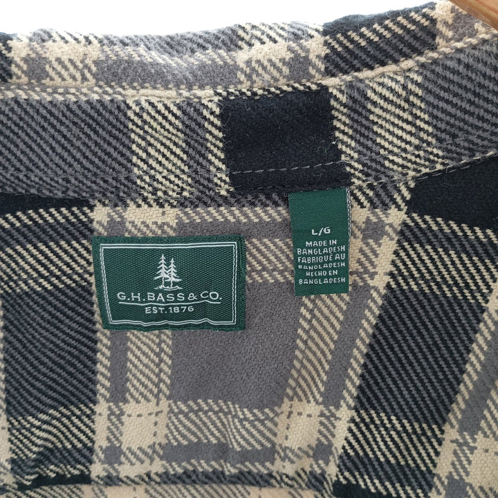 GHBass Long Sleeve Heavy Flannel Check Shirt, Men's Size L cotton ivory Vintage Second Hand