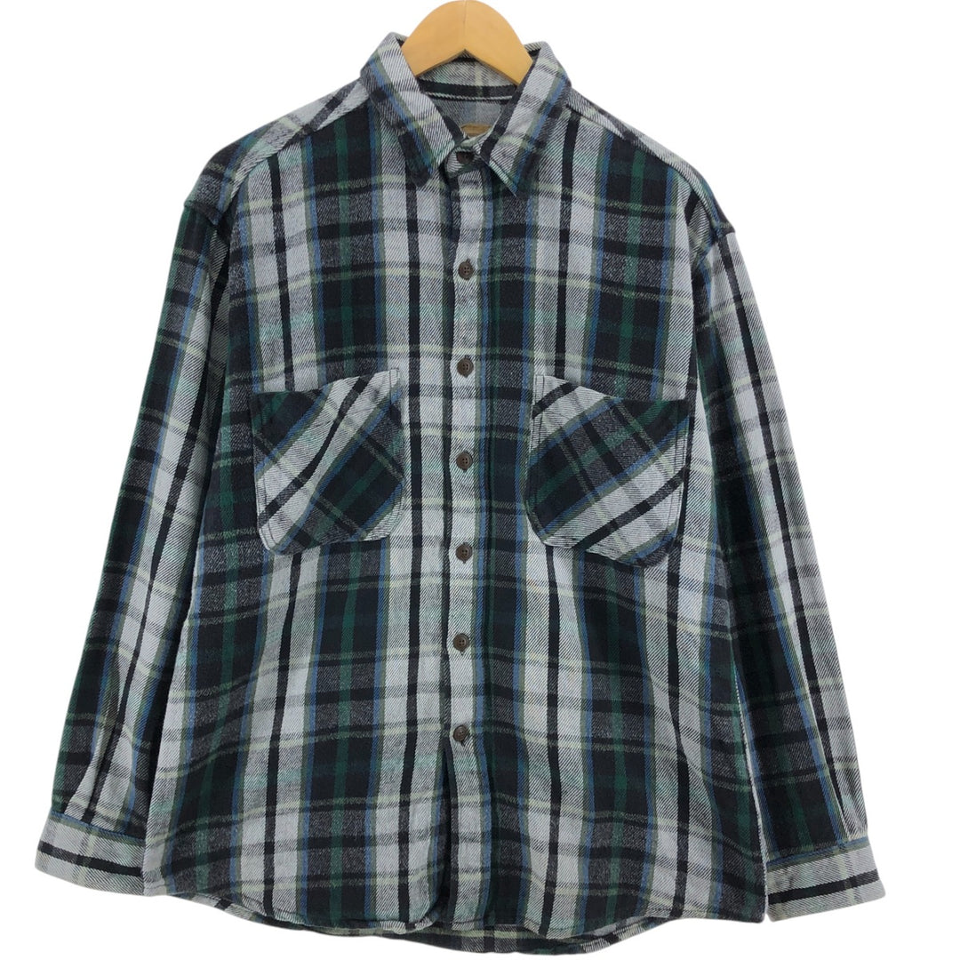 90s-00'S St. John's Bay Heavyweight Long Sleeve Heavy Flannel Check Shirt, Men's Size Medium cotton white type Vintage Second Hand