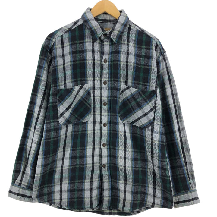 90s-00'S St. John's Bay Heavyweight Long Sleeve Heavy Flannel Check Shirt, Men's Size Medium cotton white type Vintage Second Hand