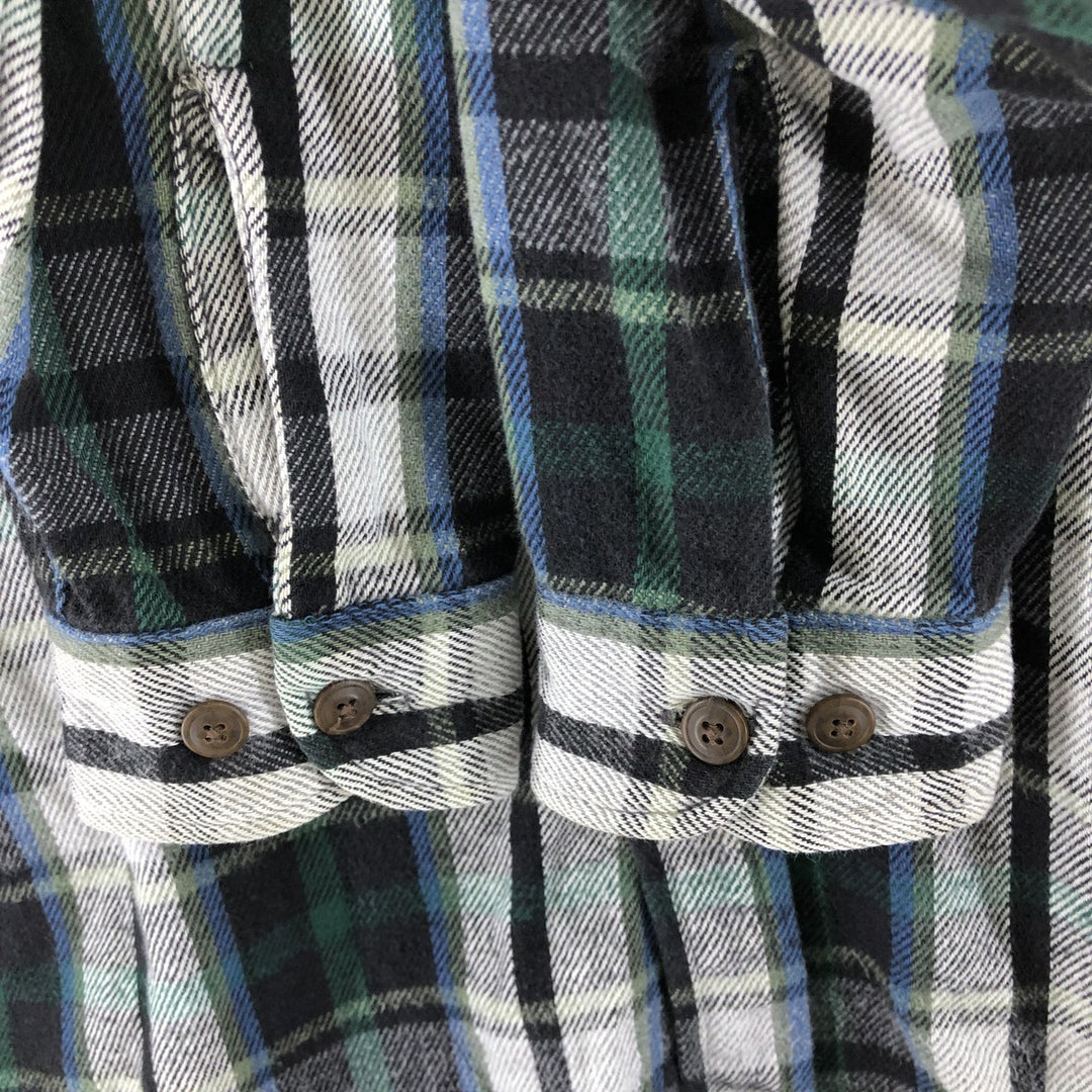 90s-00'S St. John's Bay Heavyweight Long Sleeve Heavy Flannel Check Shirt, Men's Size Medium cotton white type Vintage Second Hand