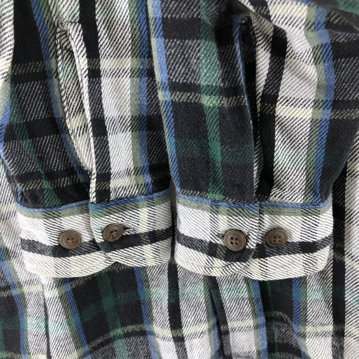 90s-00'S St. John's Bay Heavyweight Long Sleeve Heavy Flannel Check Shirt, Men's Size Medium cotton white type Vintage Second Hand