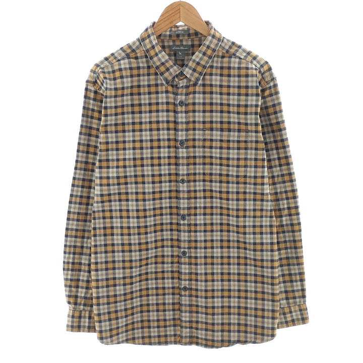 Eddie Bauer Classic Fit Long Sleeve Button-Down Check Shirt, Men's Size L cotton ocher yellow type Vintage Second Hand