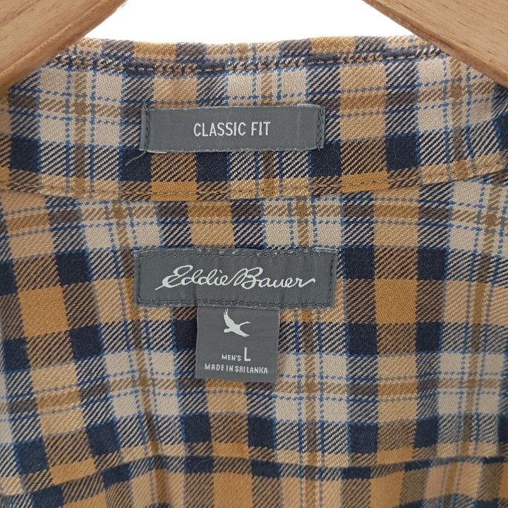 Eddie Bauer Classic Fit Long Sleeve Button-Down Check Shirt, Men's Size L cotton ocher yellow type Vintage Second Hand