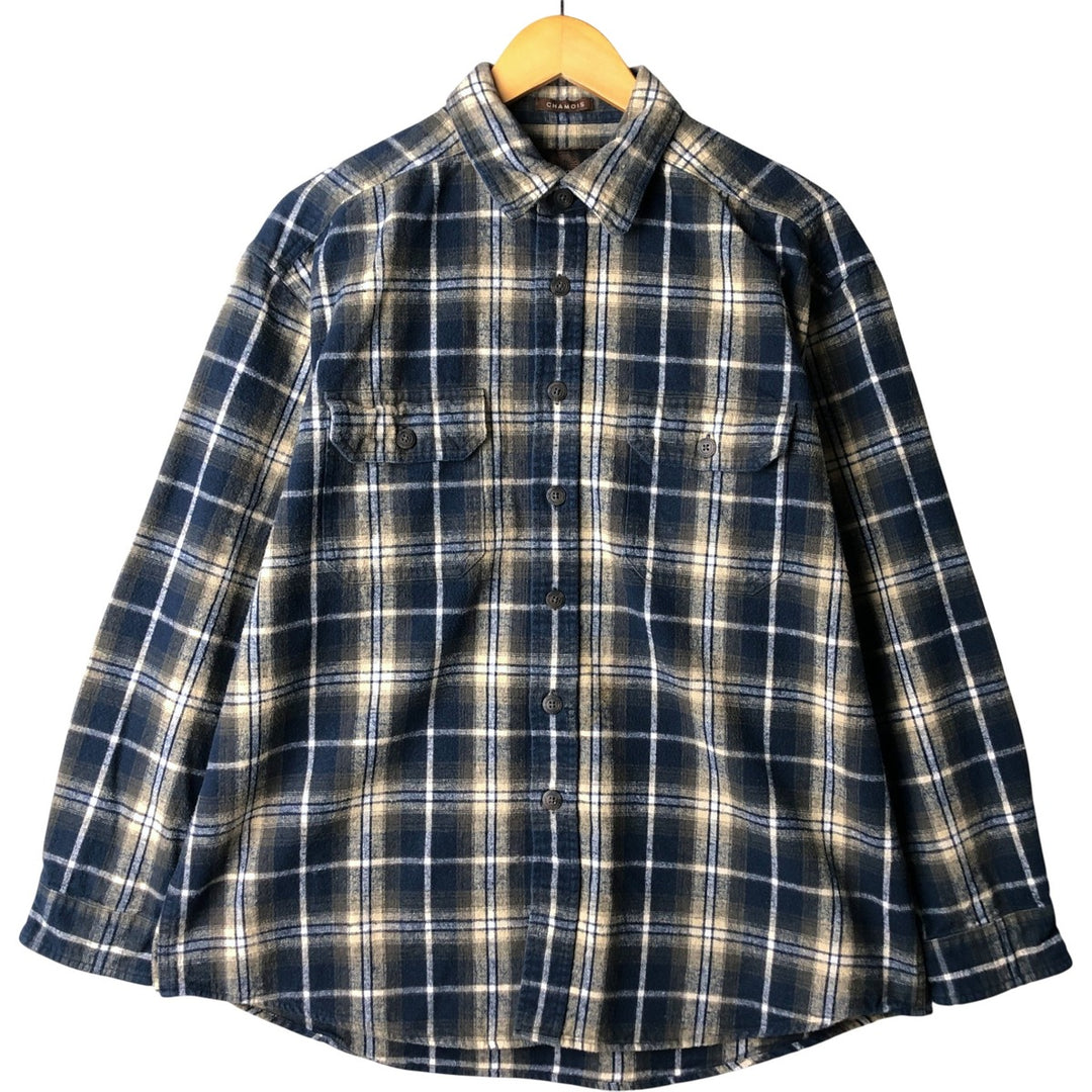 WEATHERPROOF GARMENT COMPANY Check Pattern Long Sleeve Chamois Cloth Shirt, Men's Size L cotton navy blue type Vintage Second Hand