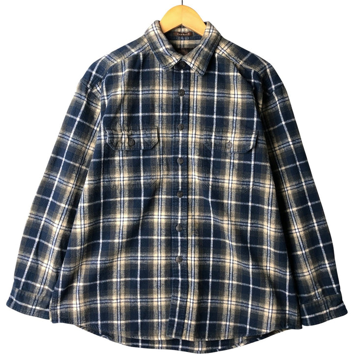 WEATHERPROOF GARMENT COMPANY Check Pattern Long Sleeve Chamois Cloth Shirt, Men's Size L cotton navy blue type Vintage Second Hand