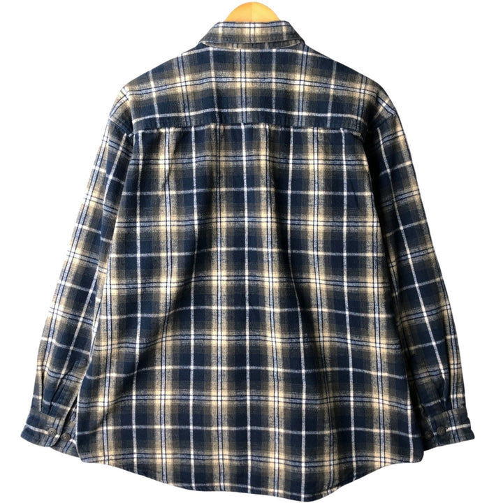WEATHERPROOF GARMENT COMPANY Check Pattern Long Sleeve Chamois Cloth Shirt, Men's Size L cotton navy blue type Vintage Second Hand