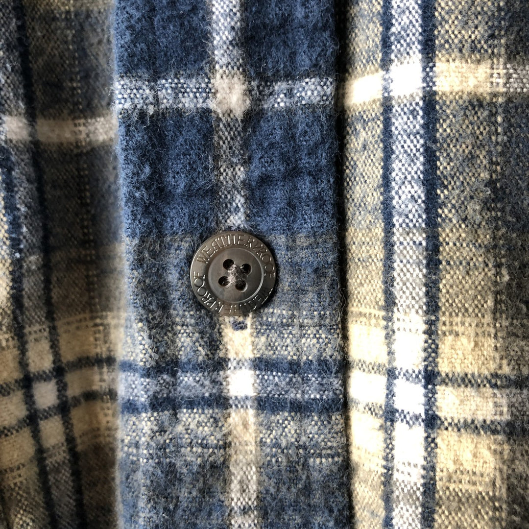 WEATHERPROOF GARMENT COMPANY Check Pattern Long Sleeve Chamois Cloth Shirt, Men's Size L cotton navy blue type Vintage Second Hand