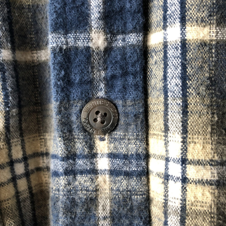 WEATHERPROOF GARMENT COMPANY Check Pattern Long Sleeve Chamois Cloth Shirt, Men's Size L cotton navy blue type Vintage Second Hand