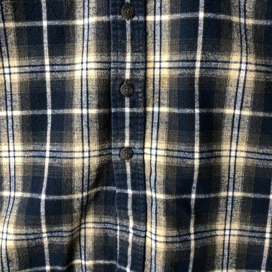 WEATHERPROOF GARMENT COMPANY Check Pattern Long Sleeve Chamois Cloth Shirt, Men's Size L cotton navy blue type Vintage Second Hand