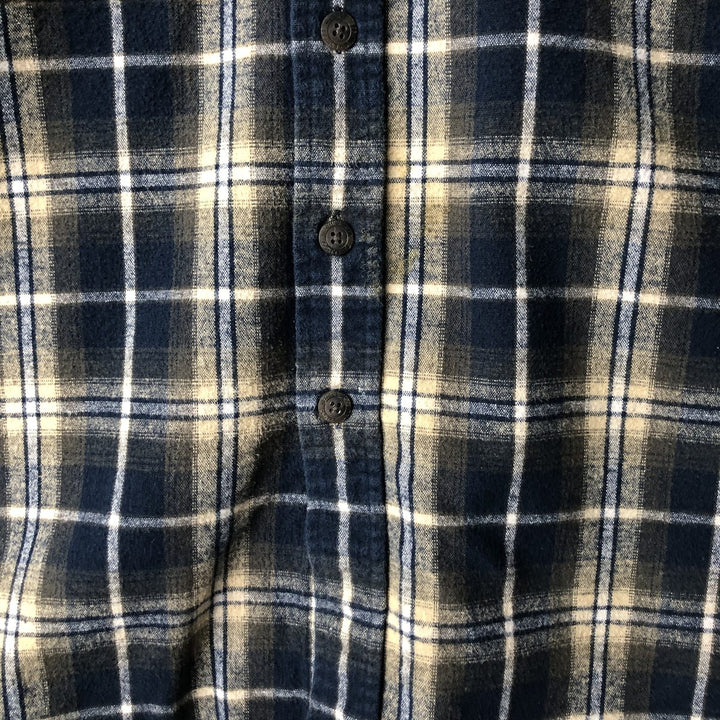 WEATHERPROOF GARMENT COMPANY Check Pattern Long Sleeve Chamois Cloth Shirt, Men's Size L cotton navy blue type Vintage Second Hand